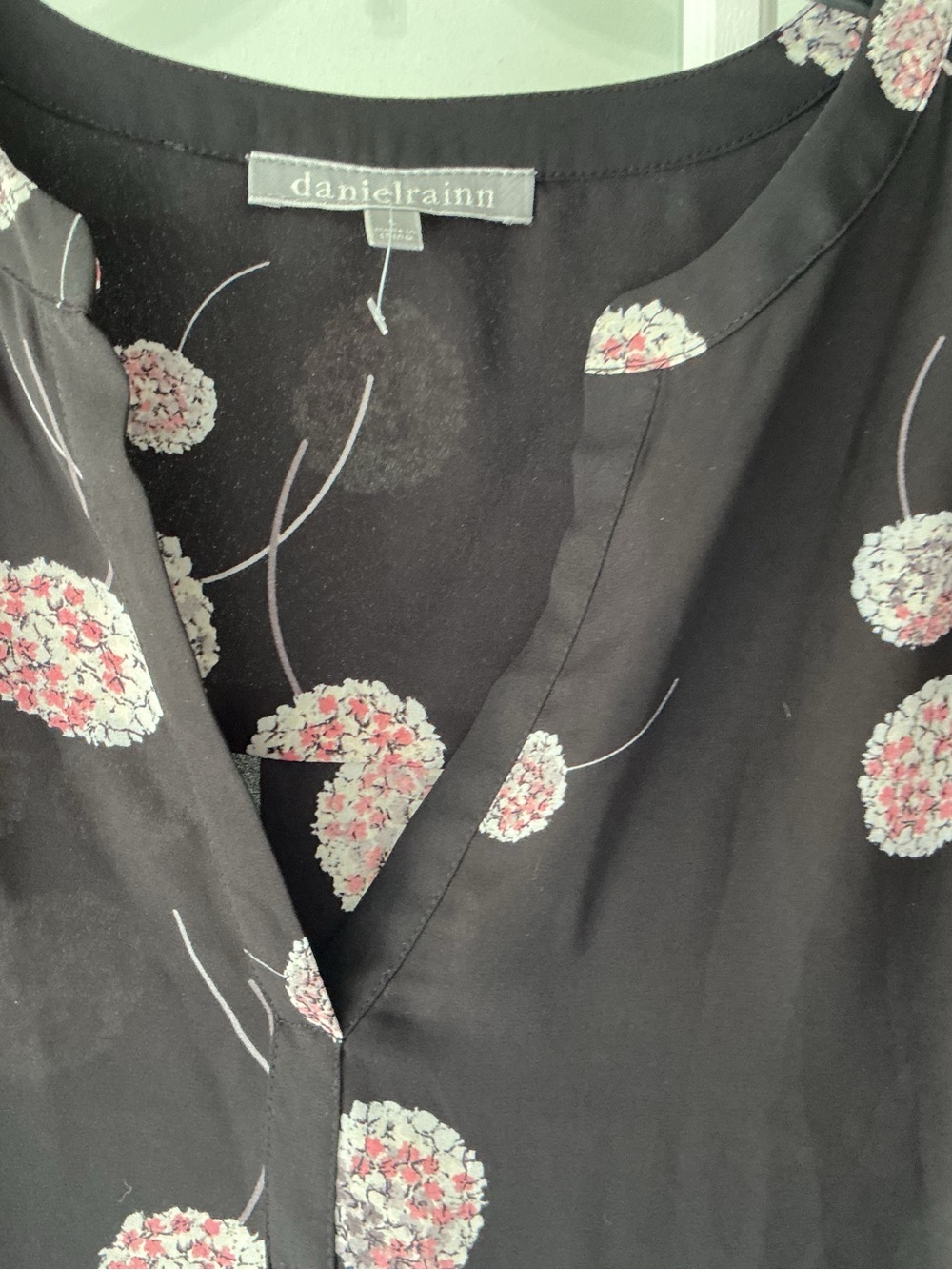 Daniel Rainn Black Floral V-Neck Blouse - Pink/White Accents - Picture 6 of 8